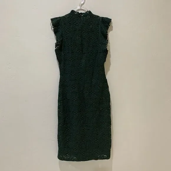 ZARA green jewel tone lace midi high neck holiday party dress small - Picture 6 of 16